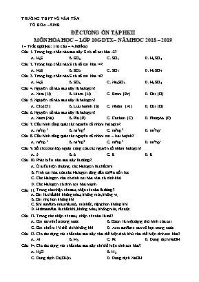 Đề cương ôn tập học kỳ II môn Hóa học Lớp 10 - Năm học 2018-2019 - Trường THPT Võ Văn Tần